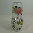 Pretty Hand Painted w/ Flowers Glass Bedside Water Pitcher and Glass Vase