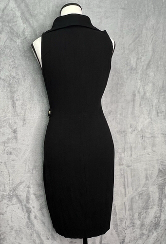 Cache womens Sz Medium Black Moc Wrap Dress Gold Waist Chain - Picture 2 of 9