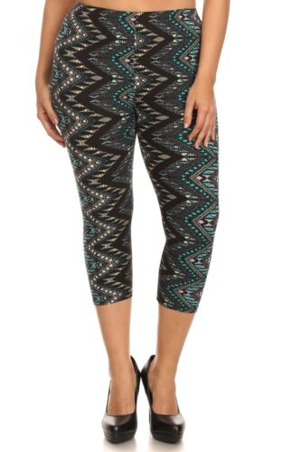 Womens Plus Size 3/4 Crop Pattern Print Buttery Soft Stretchy Capri Leggings - Picture 69 of 110