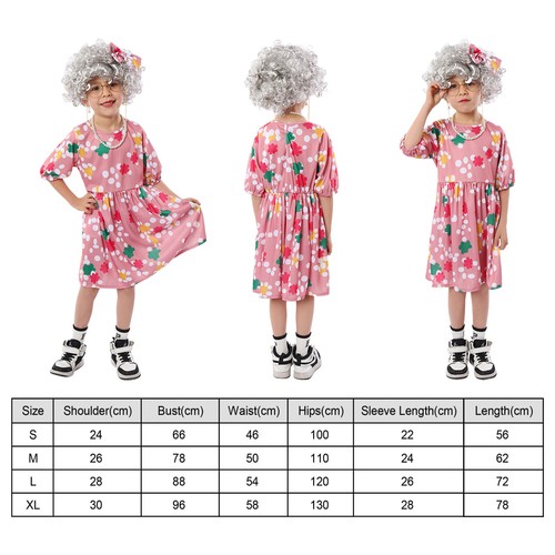 Kids Old Lady Costume Set Girls 100th Day of School Toddler Old Grandma Costume~ - Picture 3 of 17