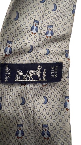 krawatte hermes silber seide france made neck blau muster hermès paris geometrisch 100% - Bild 5 von 7