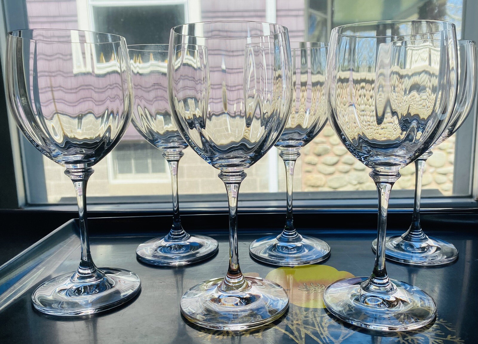 Mikasa Stephanie Wine Glass Ribbed Optic Discontinued Crystal Set of 6