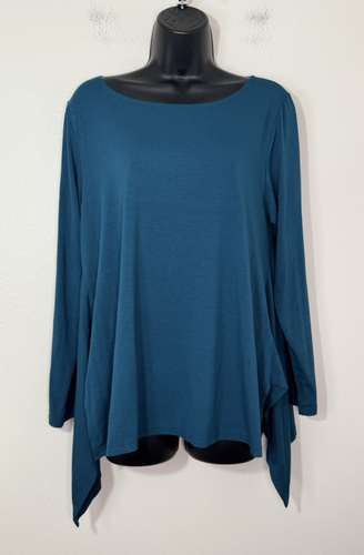 Lisa Bayne Tunika Top Damen Medium Lagenlook Langarm asymmetrischer Saum Stretch