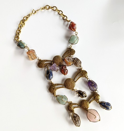 Collana Vintage Accessocraft Gabbia Pietre Lucite Bavaglino Dichiarazione Gioielli - Foto 4 di 6
