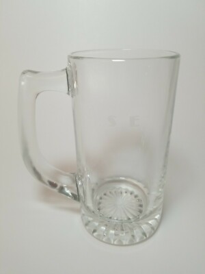 Glass Beer Mug Tall Heavy 5.5'' Initialed ''S E'' Cup Stein Tankard Bar Pub