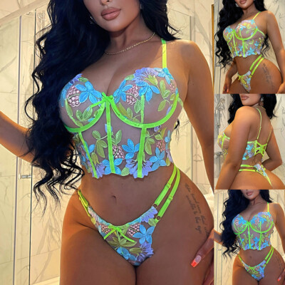 Sexy Women Lace Lingerie G-String Babydoll Sleepwear Bra Set Nightwear Underwear