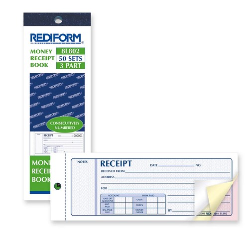 Libro de recibos de dinero Rediform 3 piezas sin carbono 50 juegos 2-3/4"X7" oficina tienda - Imagen 3 de 3