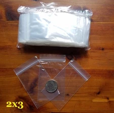 100 ZIP SEAL BAGS 2" x 3" CLEAR 2 MIL PLASTIC RECLOSABLE TOP LOCK MINI BAGGIES