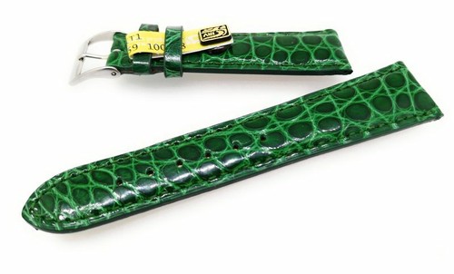 Xs Short Watch Strap Color Green Genuine Crocodile, Made in Germany 18, 19, 20mm - Picture 2 of 3