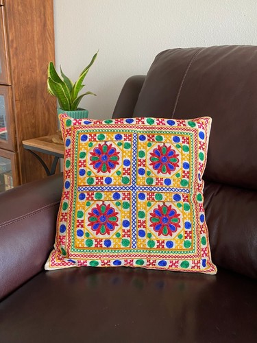 Pillow Cover Suzani Cushion Cover Embroidered Throw Pillow 16 Inch Bohemian Art - Picture 1 of 7