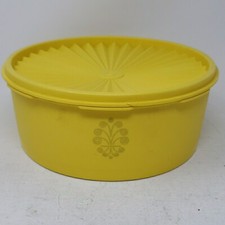Vintage Tupperware Yellow Servalier Canister 1204 Daisy Design with Lid