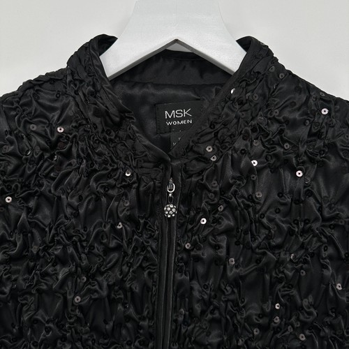 Vintage MSK Jacket Coat 1X Crinkle Sequin Satin Cocktail Dressy Evening Glam New - Picture 4 of 11