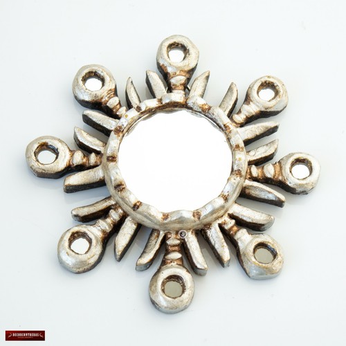 Peruvian Silver Sunburst Mirror 6" for wall decor, Hand-carved Wood Round small - Picture 2 of 4
