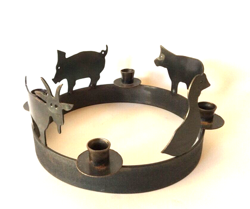 Country Animals Iron Candle Holder Round Goat Pig Cow Duck - Picture 2 of 3