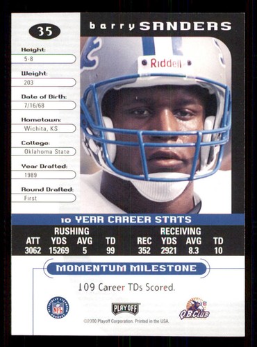 Playoff Momentum #35 2000 Barry Sanders - Imagen 2 de 2