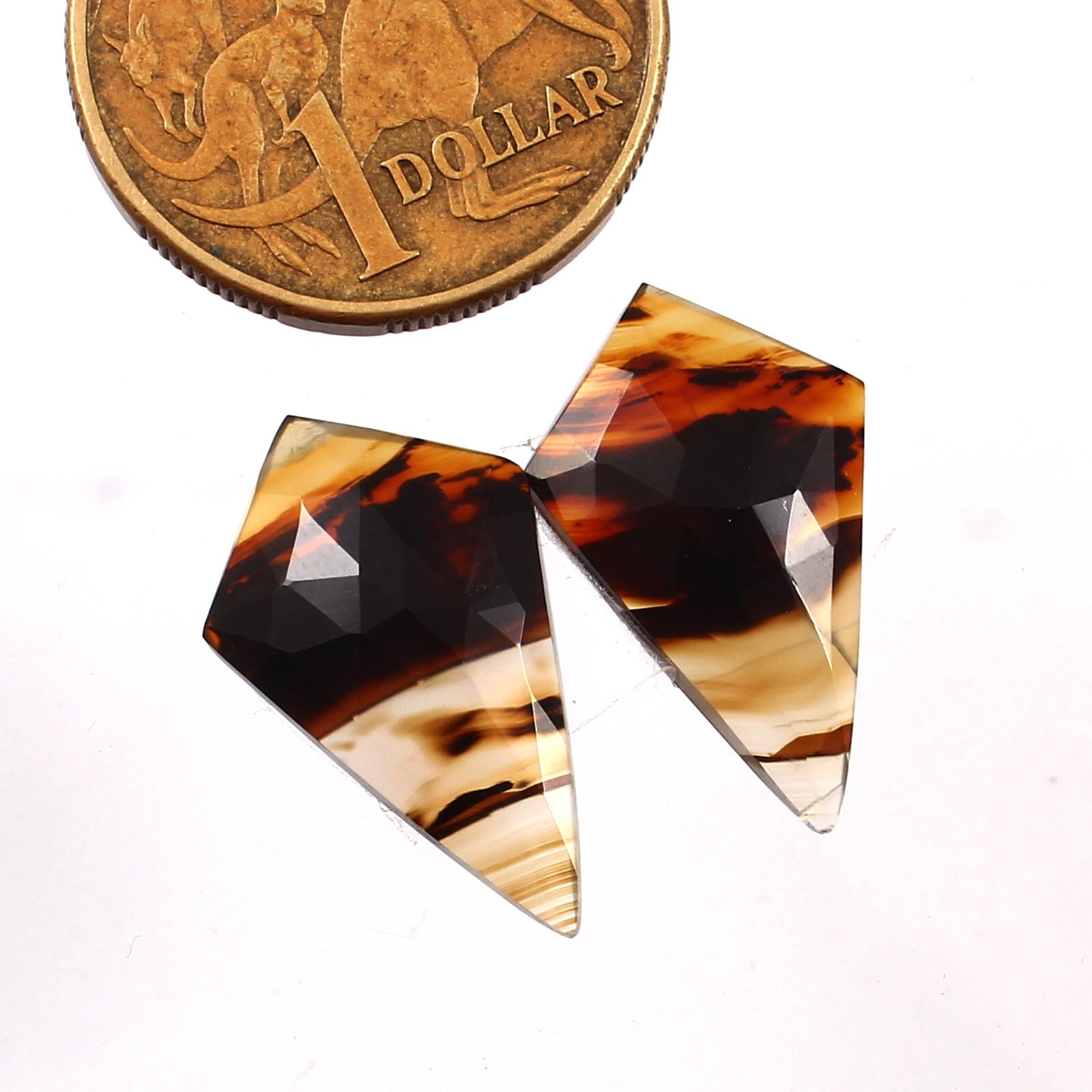 24x14.5x4mm Designer Montana Agate Rose cut Pair Flat Back Agate Gemstone pair - Picture 3 of 3