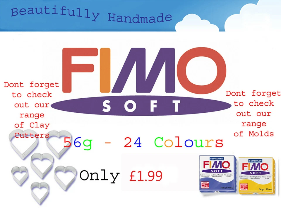FIMO Soft 56g Polymer Clay 30 Colours 5cm x 5cm Modelling Jewellery Craft Art