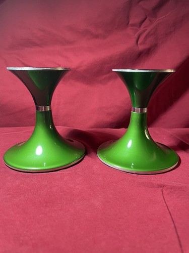 Pair Green Enamel MCM Candlesticks Possibly QUIST PRASENTE - 60’s-70’s - Vntg - Picture 2 of 10