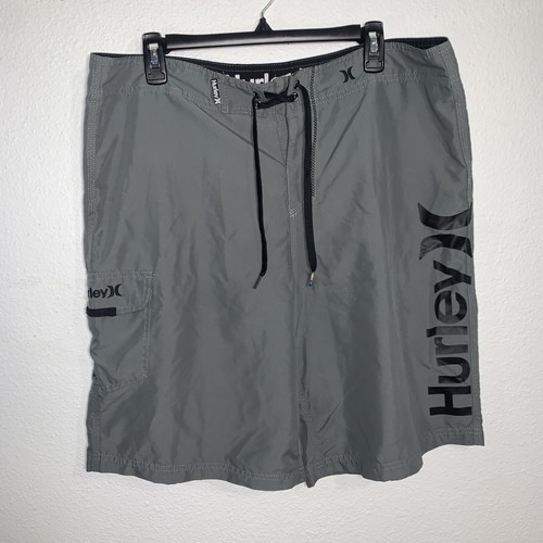 Hurley Swim Surf Trunk Board shorts Gray Y2K 11” Inseam Drawstring Men’s 36