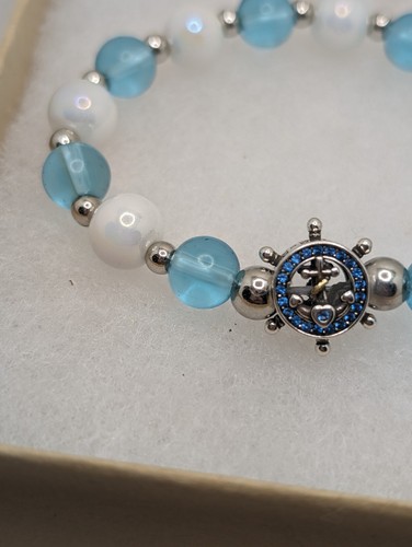 Sterling Silver Nautical Anchor Beaded Bracelet - Picture 5 of 6