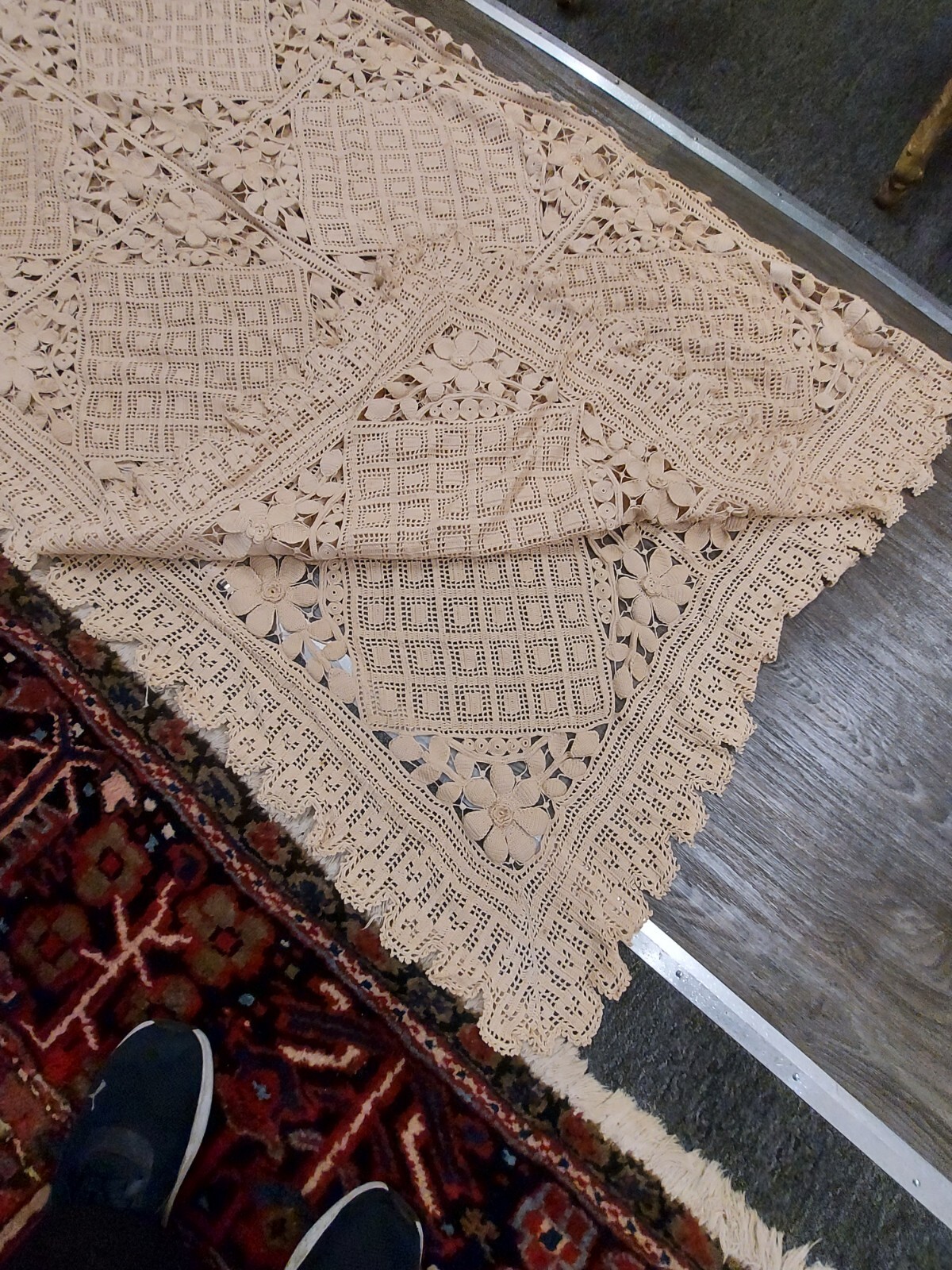 PR. OF ANTIQUE HAND WOVEN CROCHET COVERLETS / BEDSPREADS eBay