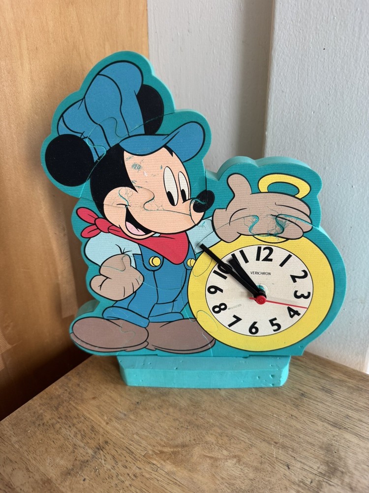 Vintage Standing Conductor Mickey Mouse Foam Puzzle With WORKING Clock