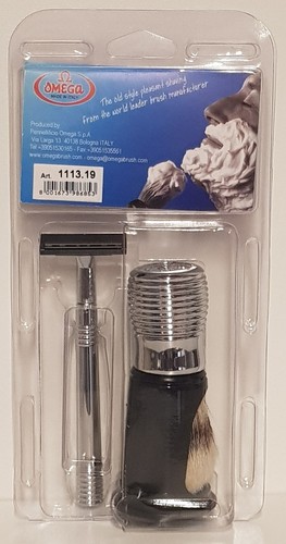 OMEGA Chrome Shave Brush & Razor Shaving Set Made in Italy 100% pure bristle - Picture 4 of 9