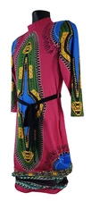 DASHIKI Womens Midi Dress SIZE L ¾ Sleeve Multicolor High Neck Polyester Spandex