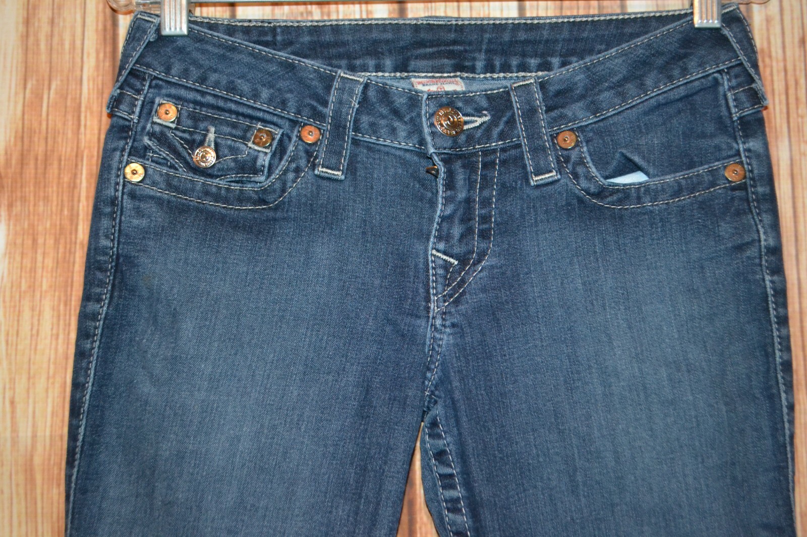 True Religion Women's Skinny Embellished Pocket Flaps Blue Denim Jeans Sz 29x32 thumbnail 5