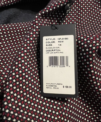 NWT Adrianna Papell 14 Women's red/black tweed 3 button cotton