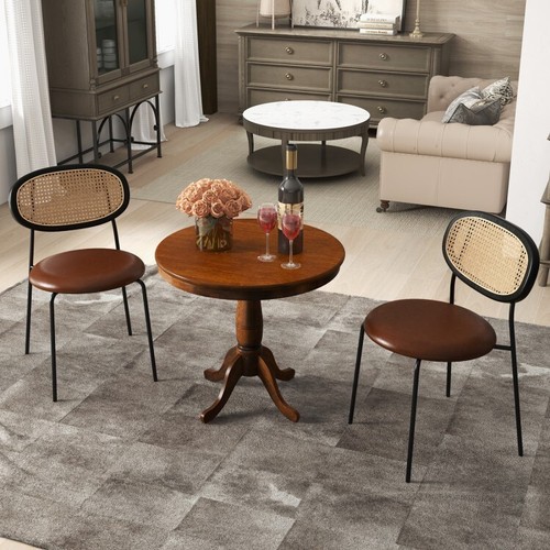 32" Wooden Round Dining Table 4 People End Side Table With Rubber Wood Pedestal - Picture 5 of 10