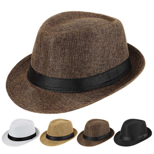 Men Women Straw Jazz Fedora Hat Trilby Cuban Sun Cap Panama Short Brim Summer - Bild 1 von 16