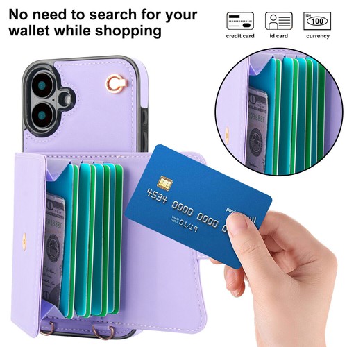 Strap Leather Card Slot Phone Case for iPhone 16 15 14 13 12 11 Pro Max XR 8 SE - Picture 54 of 59
