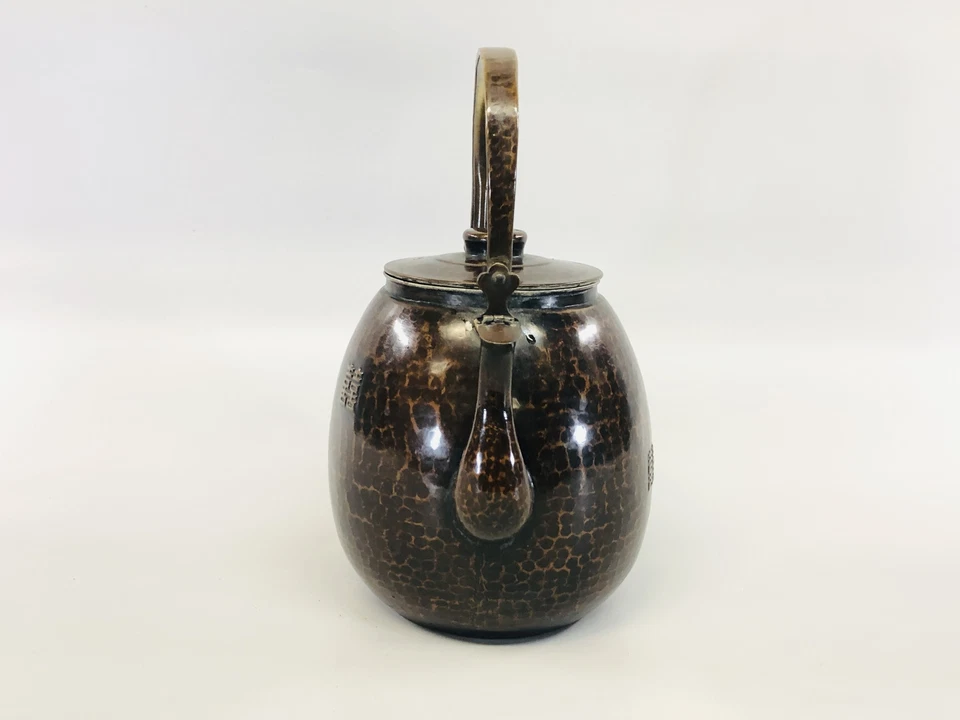 Y5358 KETTLE bule de chá de cobre assinado poesia chinesa Japão antigo vintage - Imagem 2 de 4