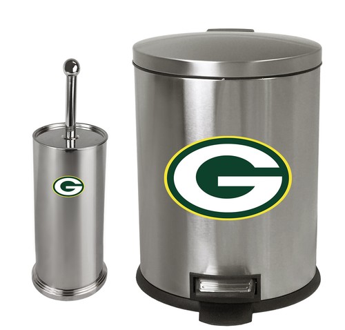 Trash Can and Toilet Brush Set Stainless Steel w/MLB Team Logo Decals Bathroom - Picture 38 of 41