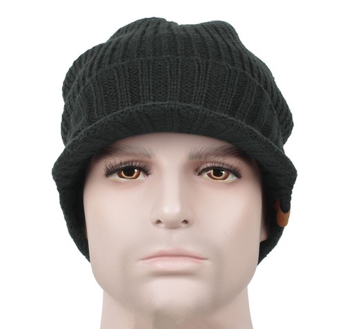 Winter Wool Blend Visor Brim Beanie with Bill Knit Baseball Cap Skull Hat - Picture 9 of 18