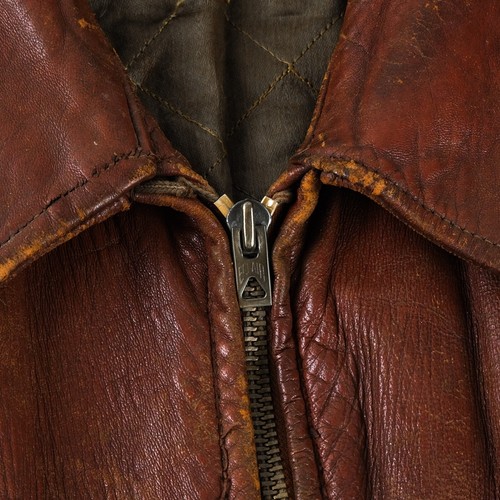 Vintage World War II Era Men's Brown Full Zip Leather Jacket Size L - Picture 3 of 14