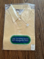 Vintage 70s 80s Montgomery Ward Mens Short Sleeve Polo Shirt Yellow Adult L NOS