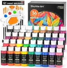 Acrylic Paint Set, 36 Colors Acrylic Paint with Brushes & Palette, 2oz Bottles