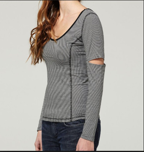 NWT DC Punk Madge Madonna Cut out Stripe Black White Grey XS 00 Long Sleeve Top - Picture 3 of 5