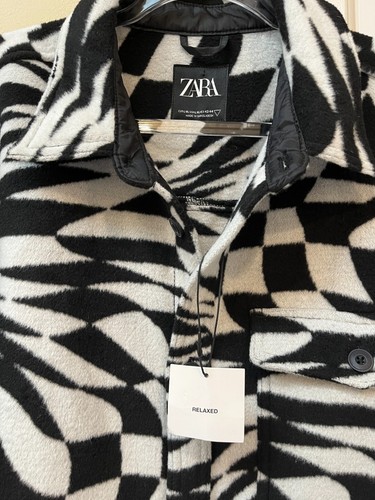 Zara Mens Cozy Teddy Fleece Fluffy Abstract Jacket Size L/XL Shacket NEW - Picture 3 of 12