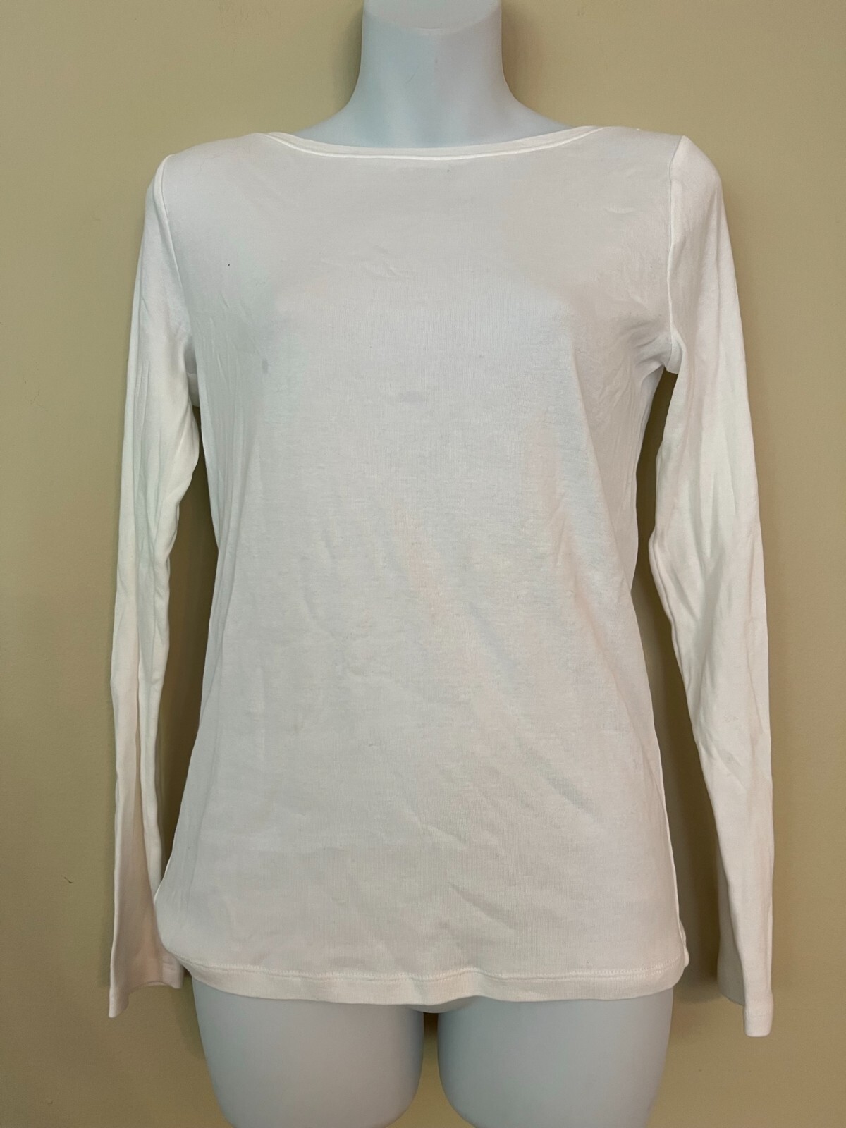 Ann Taylor White Long Sleeve T-Shirt Top with Faux Placket on Back Sz M |  eBay