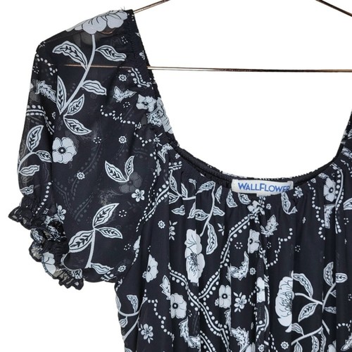 Wallflower Women's Maxi Dress Medium Black White Long Floral Off Shoulder NEW - Picture 8 of 12