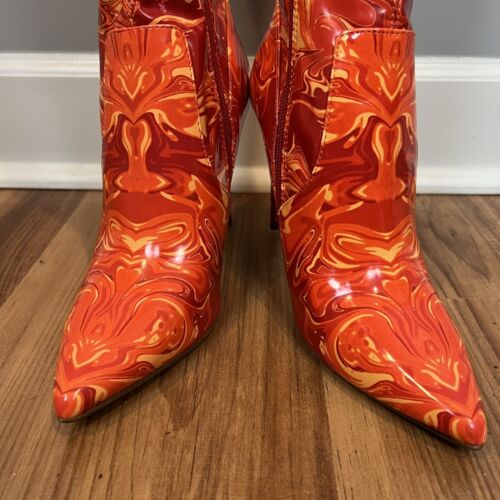 Steve Madden Vava Thigh High Boots Size 8 Flare Votex Orange Red Blogger Fave - Picture 4 of 16
