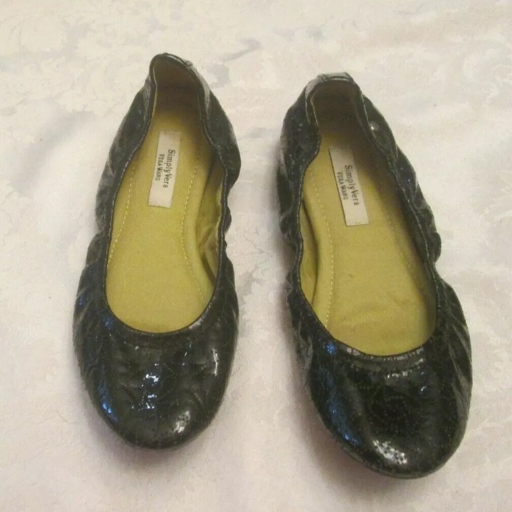 Simply Vera Vera Wang BLACK ON BLACK PATENT STRETCH Ballet Flats