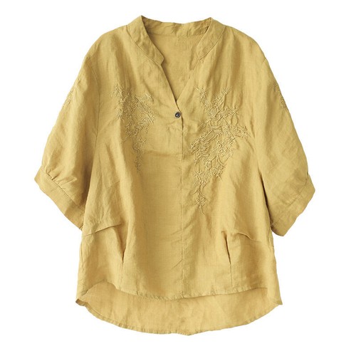 Damen Stickerei Blumen Bluse Shirt 3/4 Arm Ethno V-Ausschnitt locker lässig Retro - Bild 4 von 28