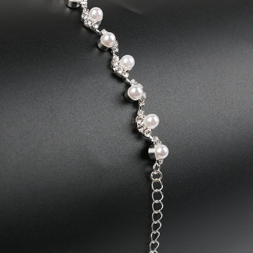 Sterling Silver Diamante Crystal Pearl Tennis Bracelet Cubic Zirconia Bangle - Picture 8 of 11