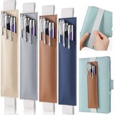 4 Pieces Adjustable Pen Holder for Notebook Elastic Strap Band PU Leather Pen...