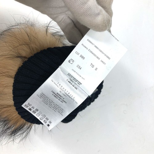 MONCLER Logo pom-pom fur beanie hat knit hat knit cap Knit hat wool Black - Picture 12 of 12