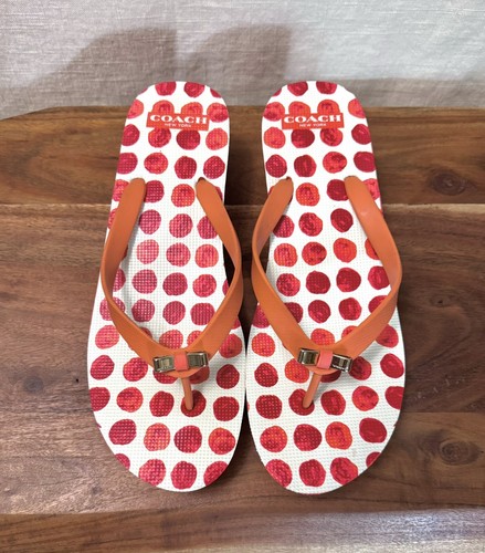 Sandalias de goma COACH New York Loralyn con tacón de cuña naranja rojo blanco talla 10 - Imagen 5 de 8